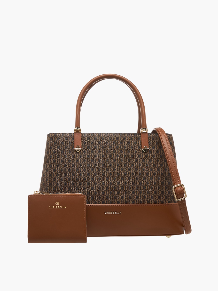 Monogram Print Crossbody Bag with Coin Pouch