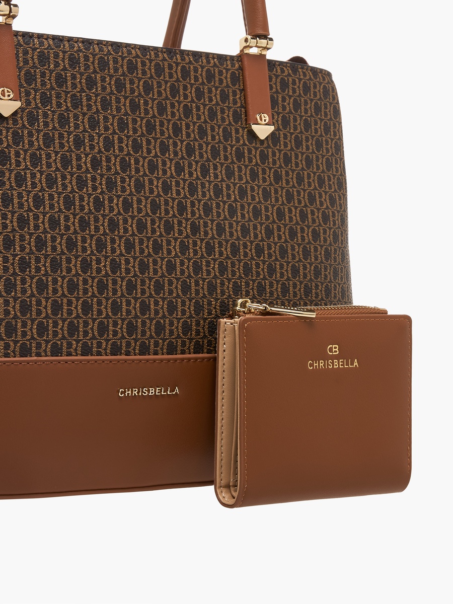 Monogram Print Crossbody Bag with Coin Pouch