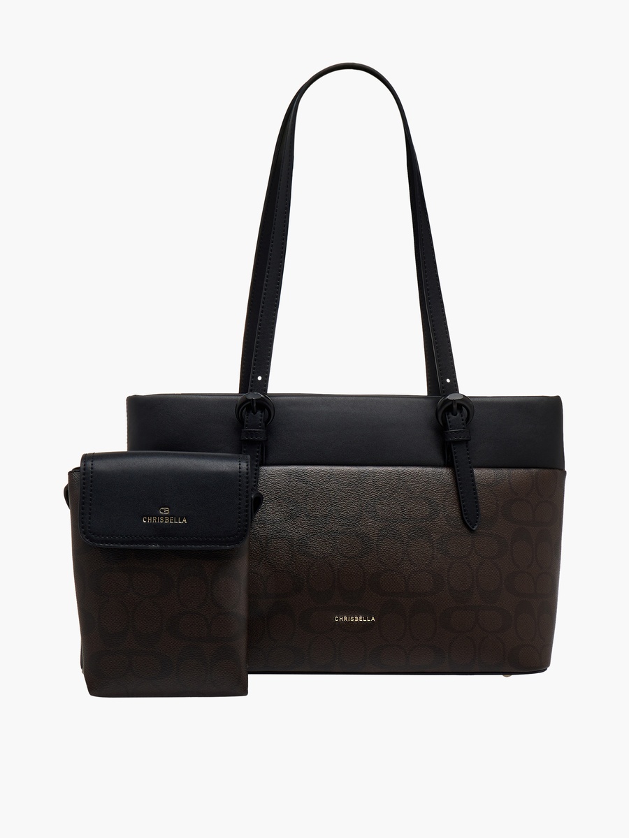Monogram Print Tote Bag with Crossbody Bag