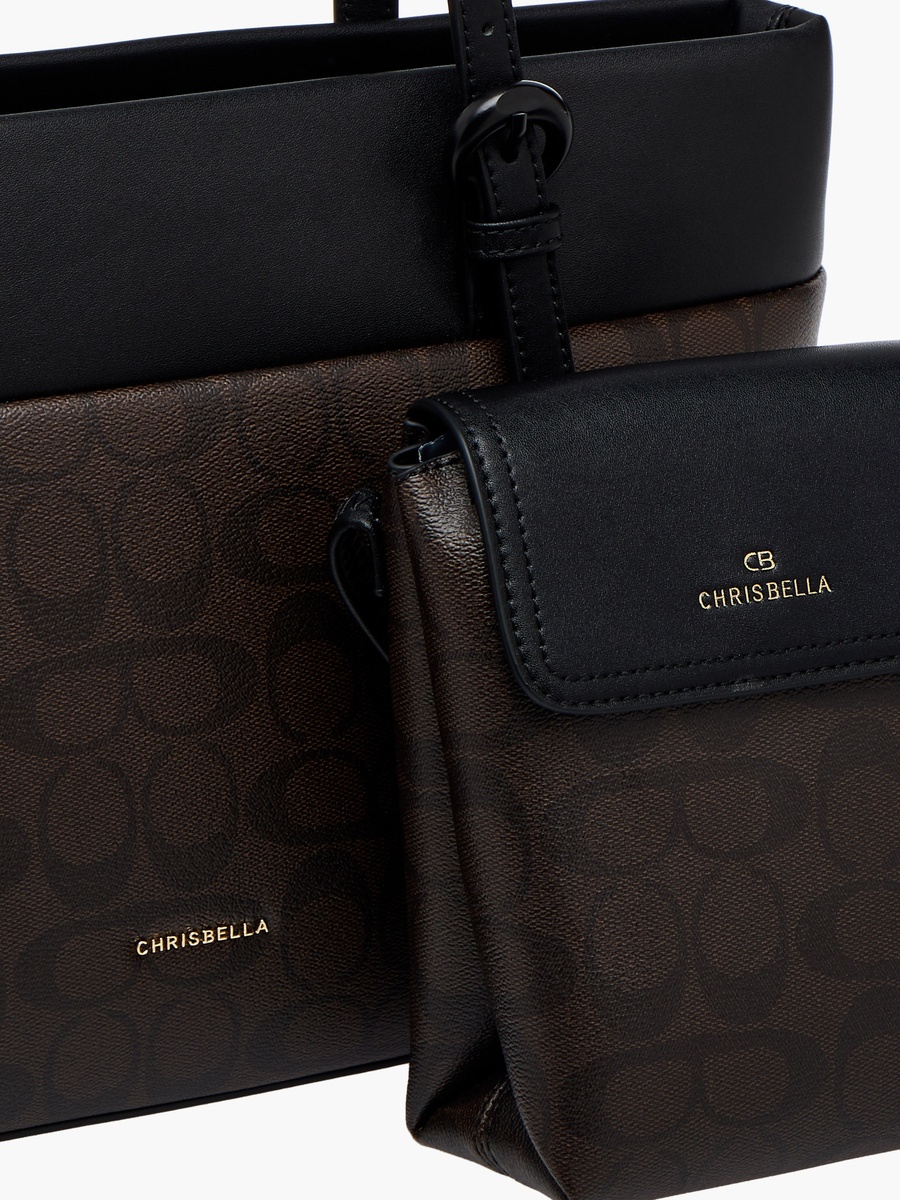 Monogram Print Tote Bag with Crossbody Bag