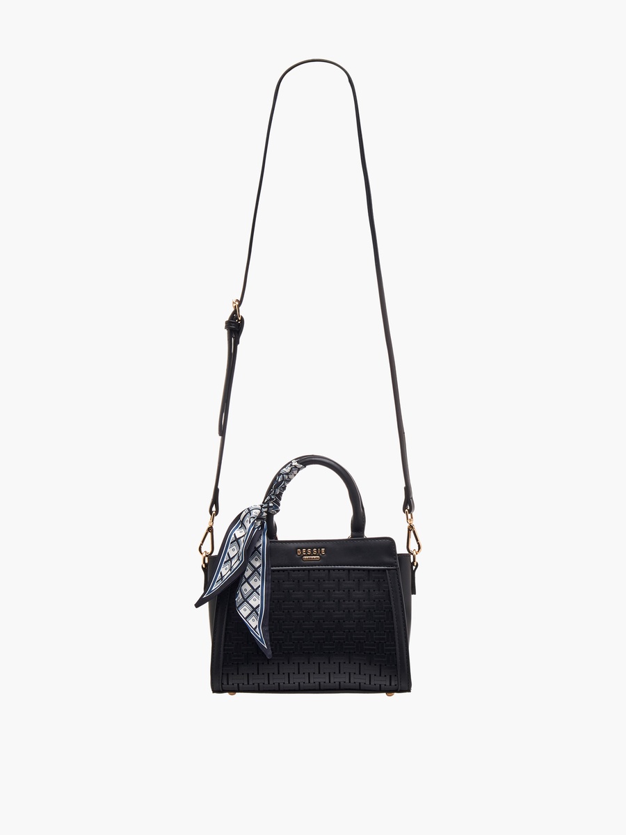 Scarf Accent Crossbody Bag with Detachable Strap