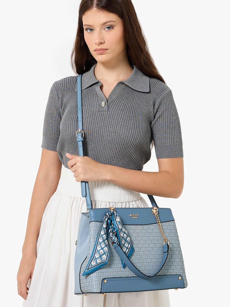 Scarf Detail Tote Bag with Detachable Strap