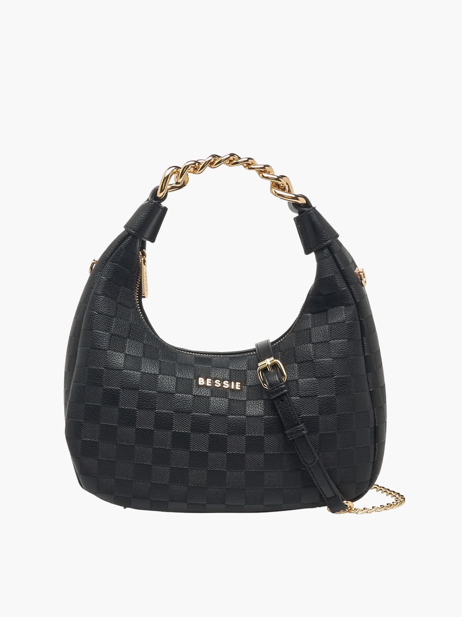 Checked Hobo Bag with Detachable Strap
