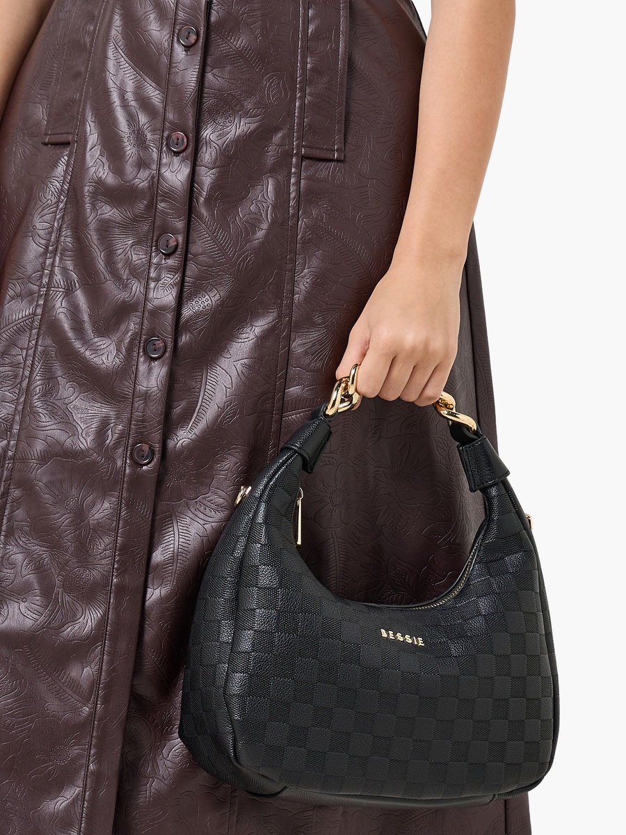 Checked Hobo Bag with Detachable Strap