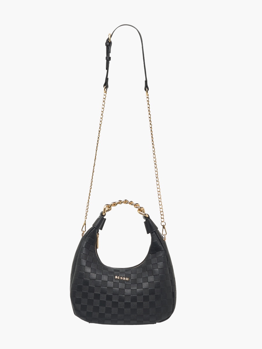 Checked Hobo Bag with Detachable Strap