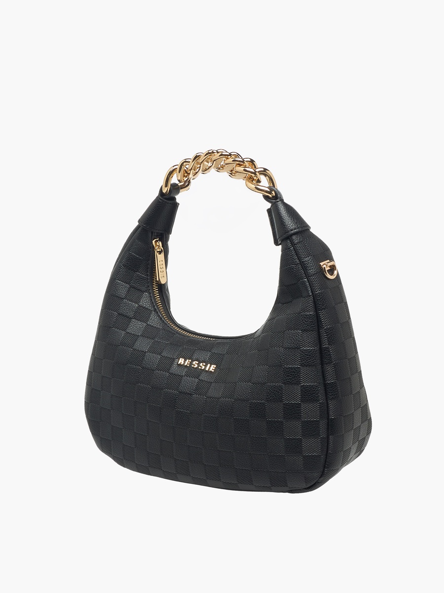 Checked Hobo Bag with Detachable Strap