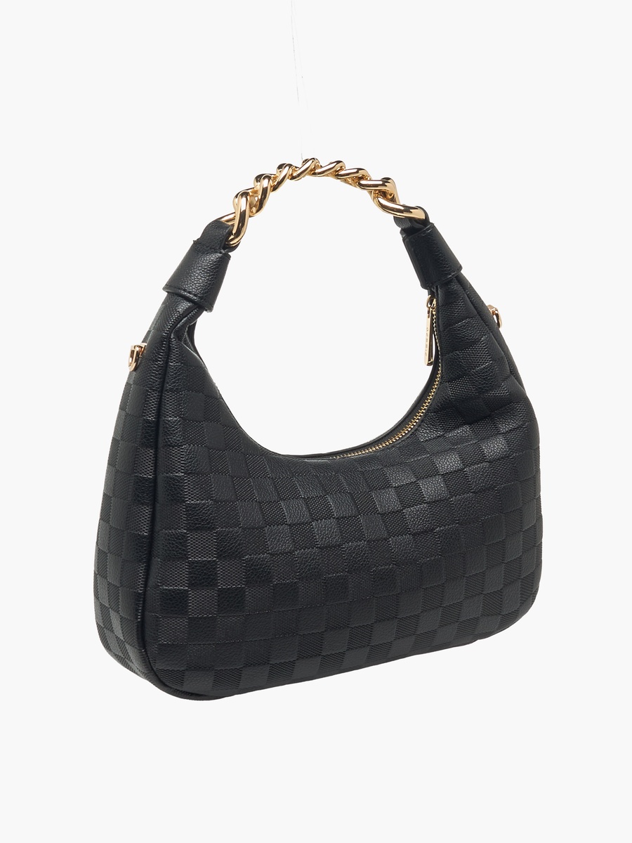 Checked Hobo Bag with Detachable Strap