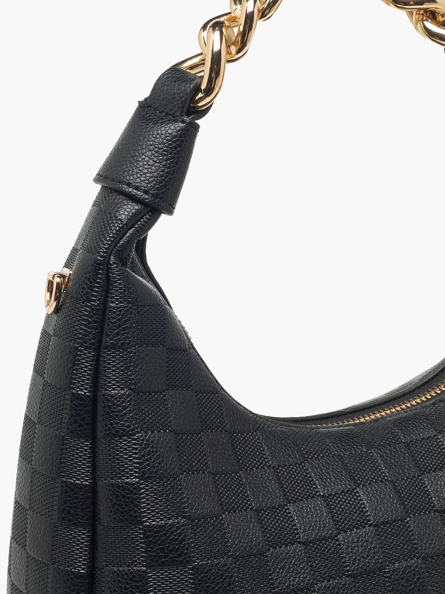 Checked Hobo Bag with Detachable Strap