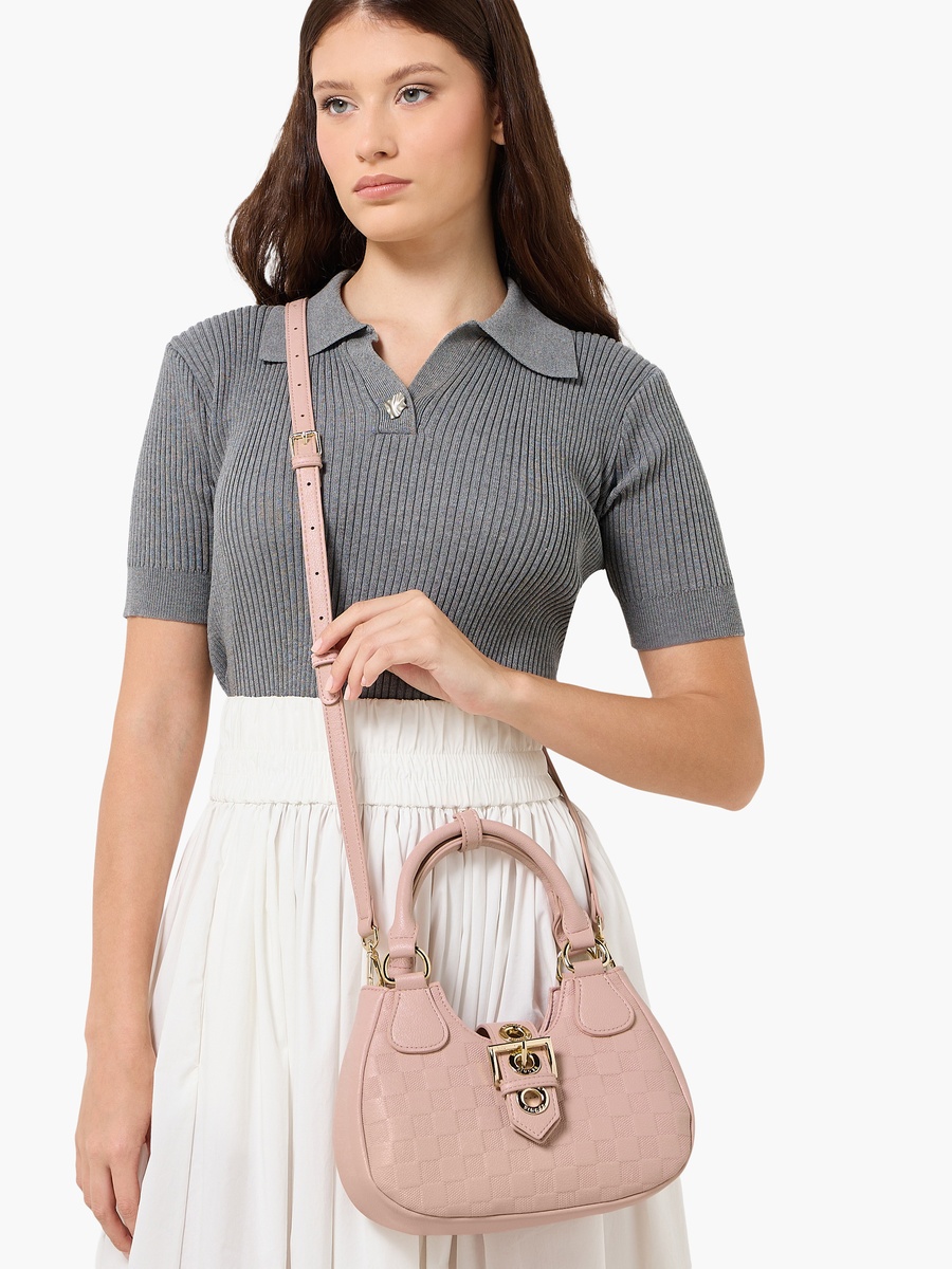 Checked Baguette Bag with Detachable Strap