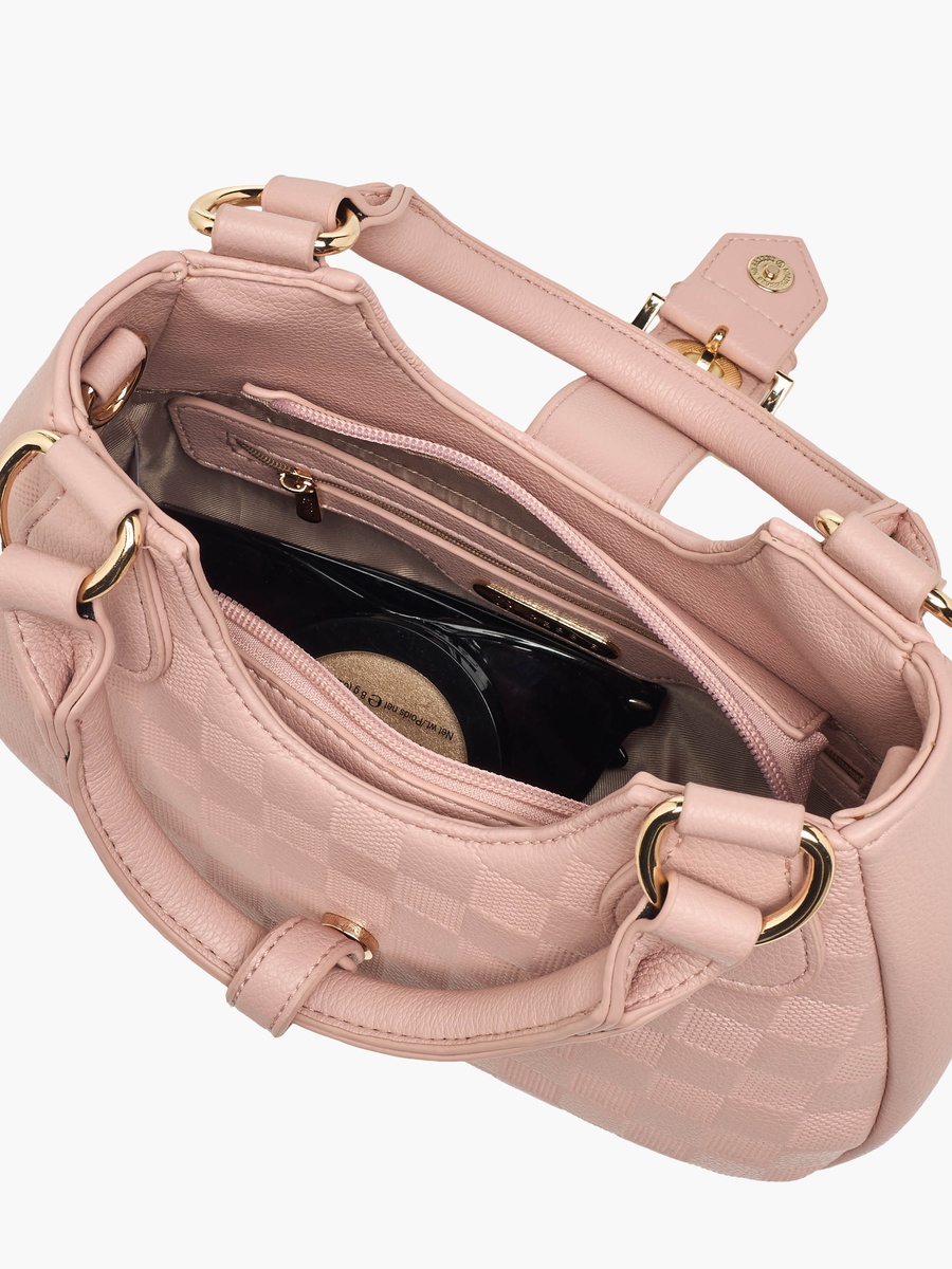Checked Baguette Bag with Detachable Strap