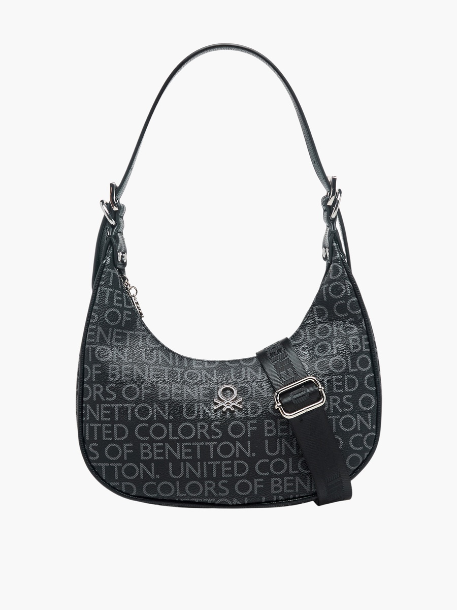 Monogram Print Baguette Bag with Zip Closure