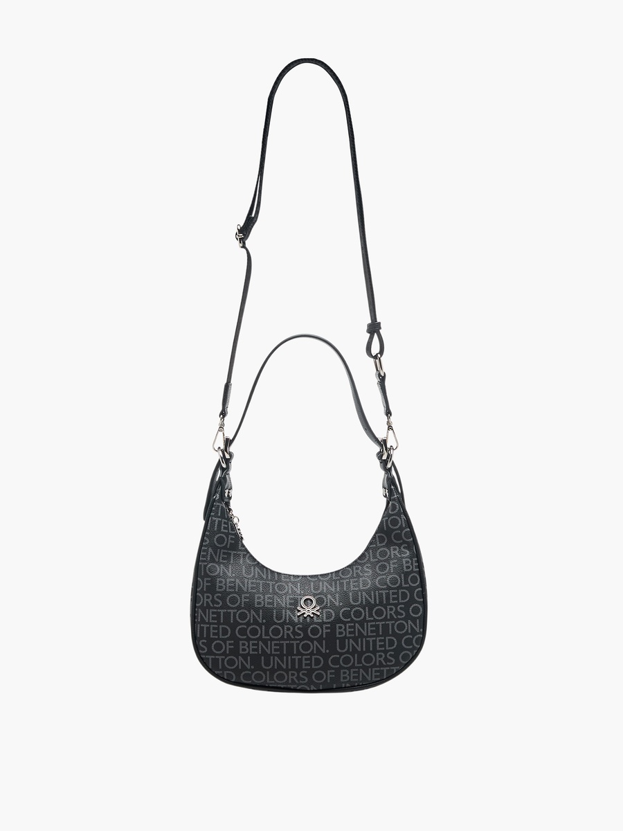 Monogram Print Baguette Bag with Zip Closure