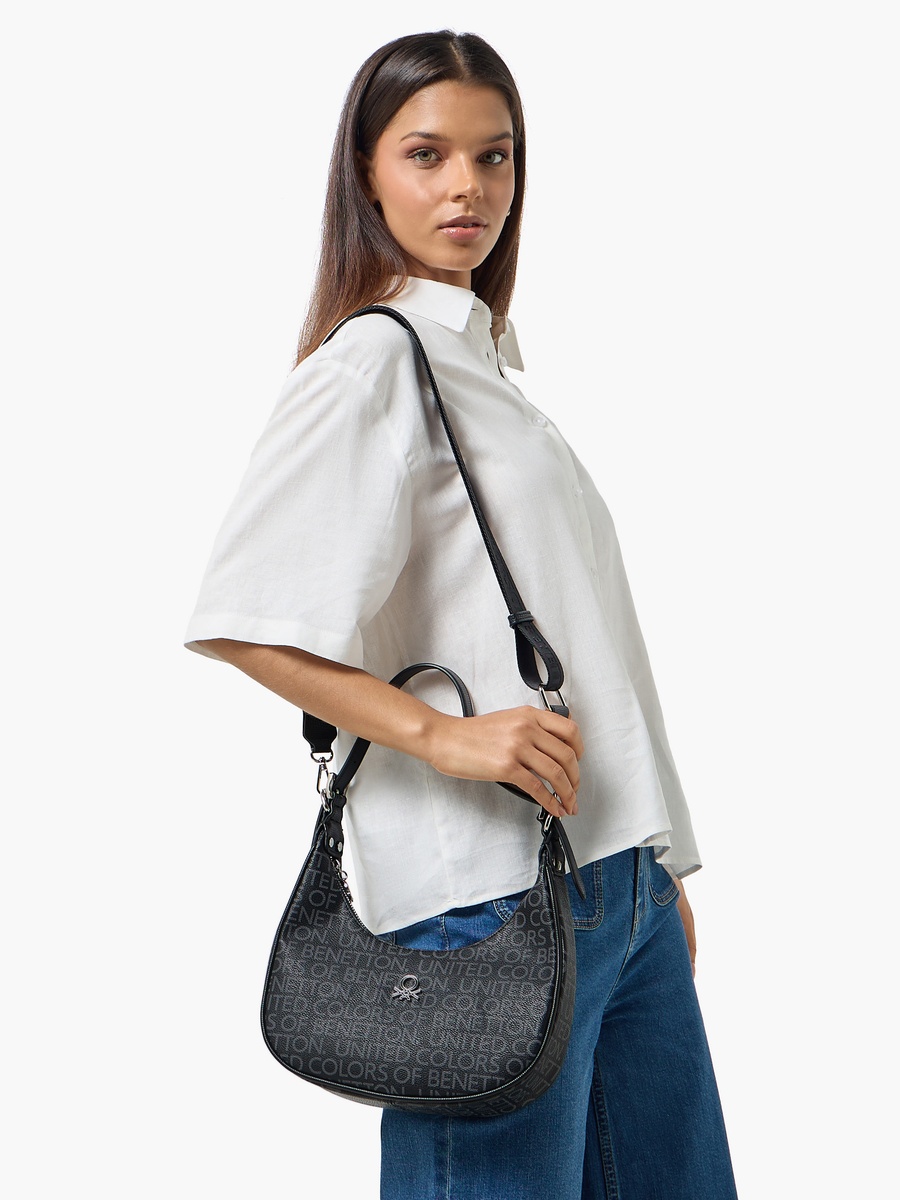 Monogram Print Baguette Bag with Zip Closure
