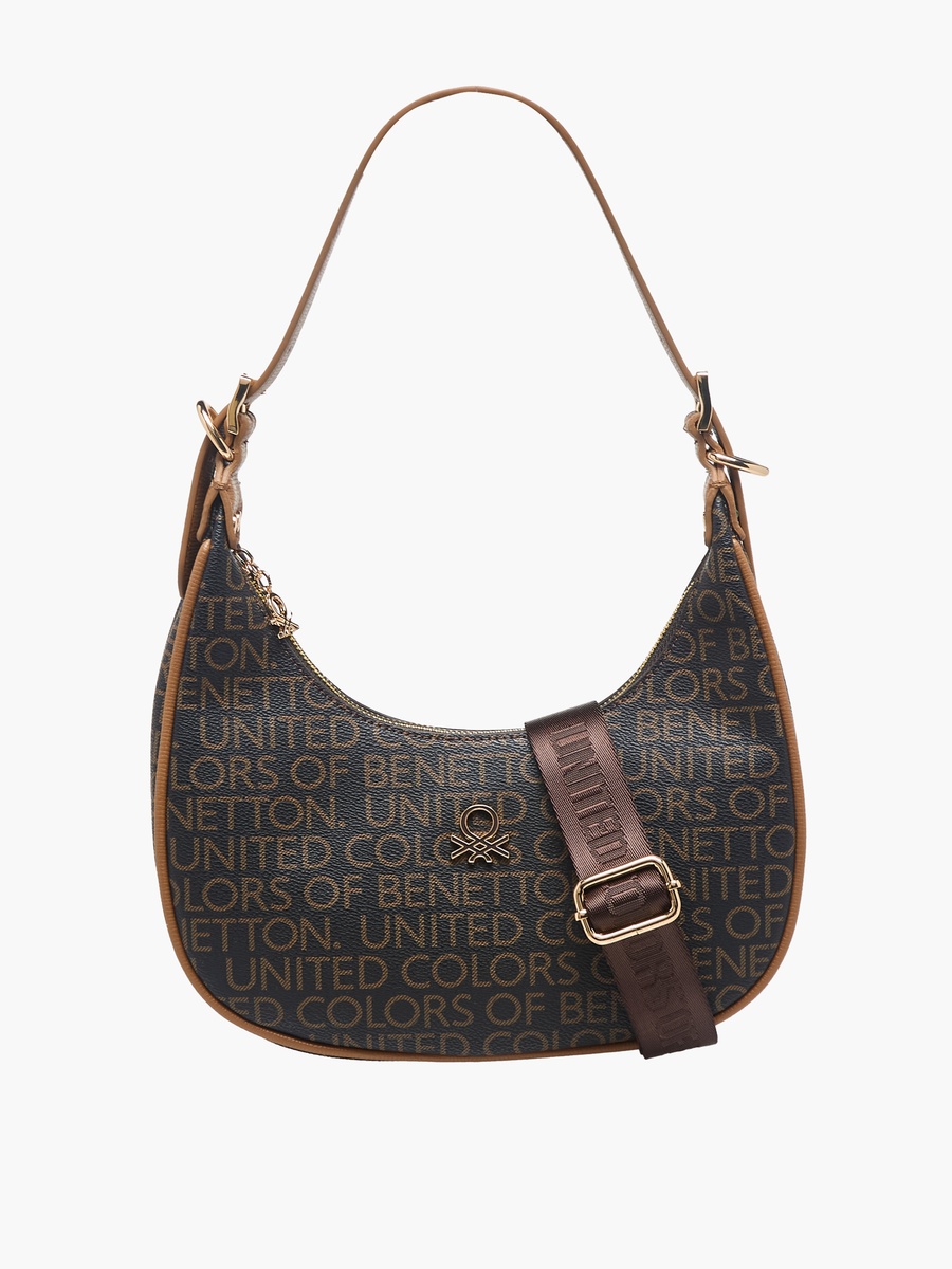 Monogram Print Baguette Bag with Zip Closure