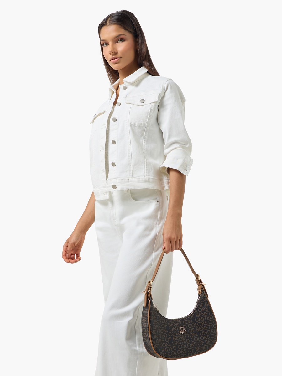 Monogram Print Baguette Bag with Zip Closure