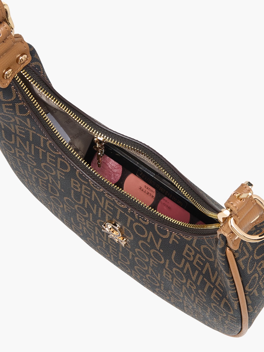 Monogram Print Baguette Bag with Zip Closure