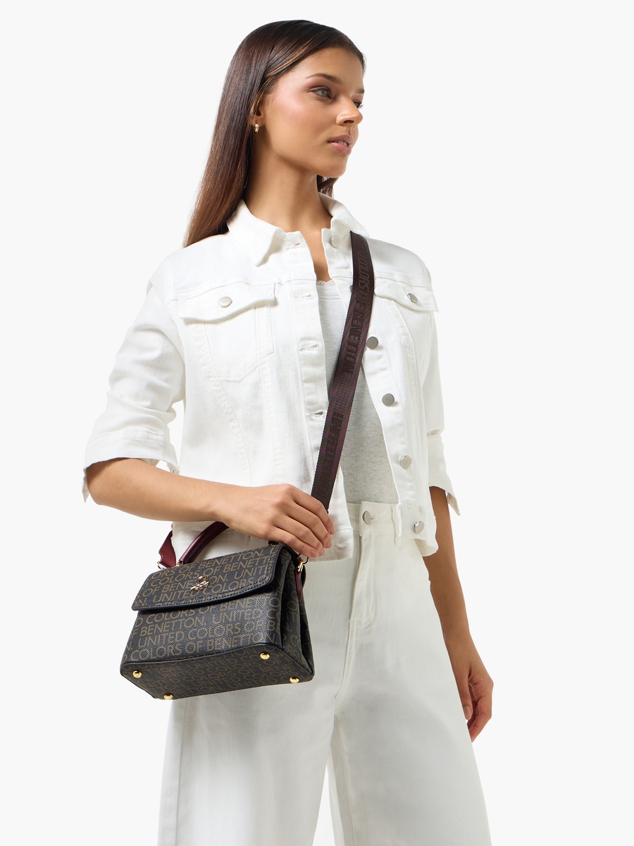 Monogram Print Crossbody Bag with Zip Closure