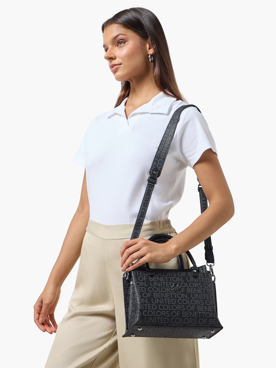 Monogram Print Crossbody Bag with Zip Closure