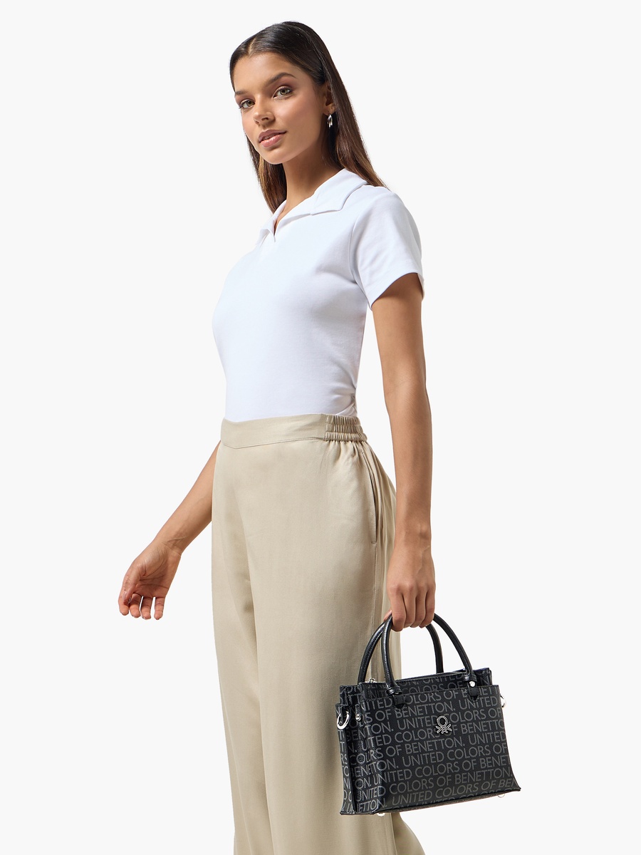 Monogram Print Crossbody Bag with Zip Closure