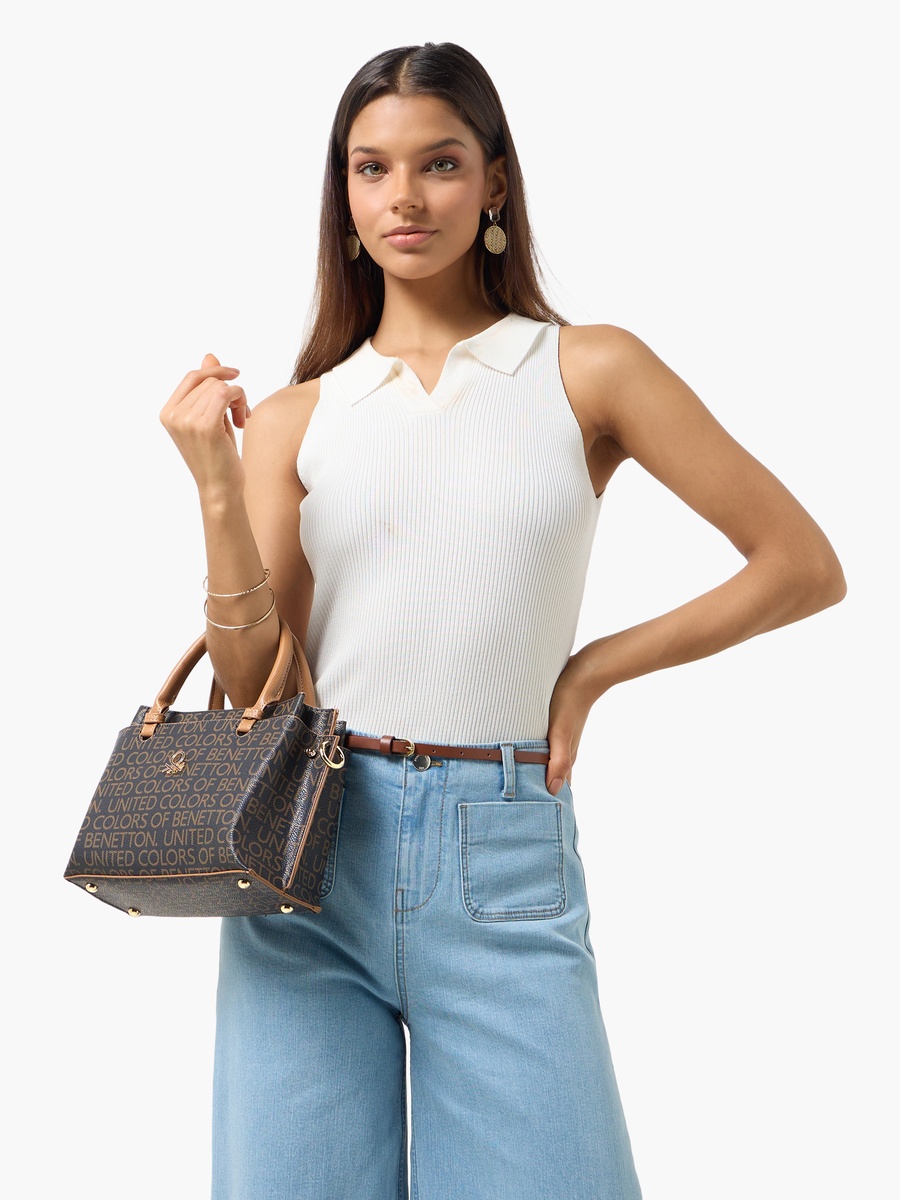 Monogram Print Crossbody Bag with Zip Closure