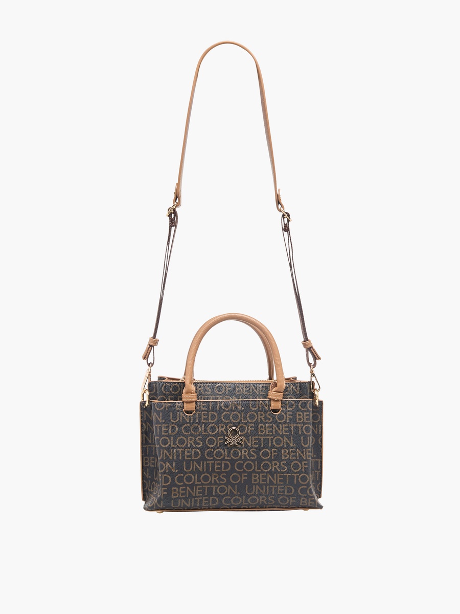 Monogram Print Crossbody Bag with Zip Closure
