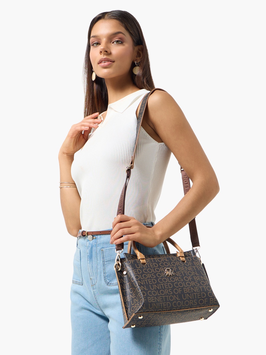 Monogram Print Crossbody Bag with Zip Closure