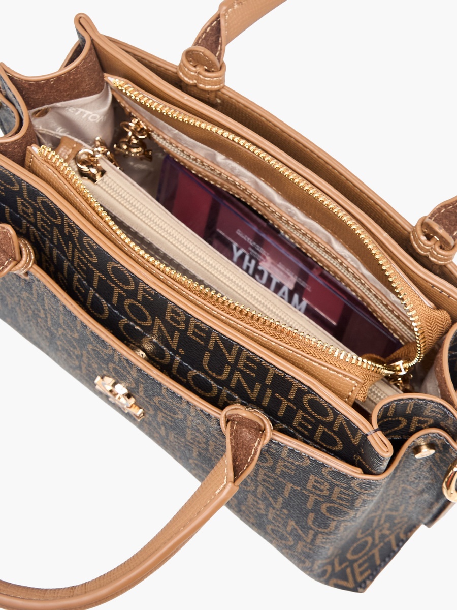 Monogram Print Crossbody Bag with Zip Closure
