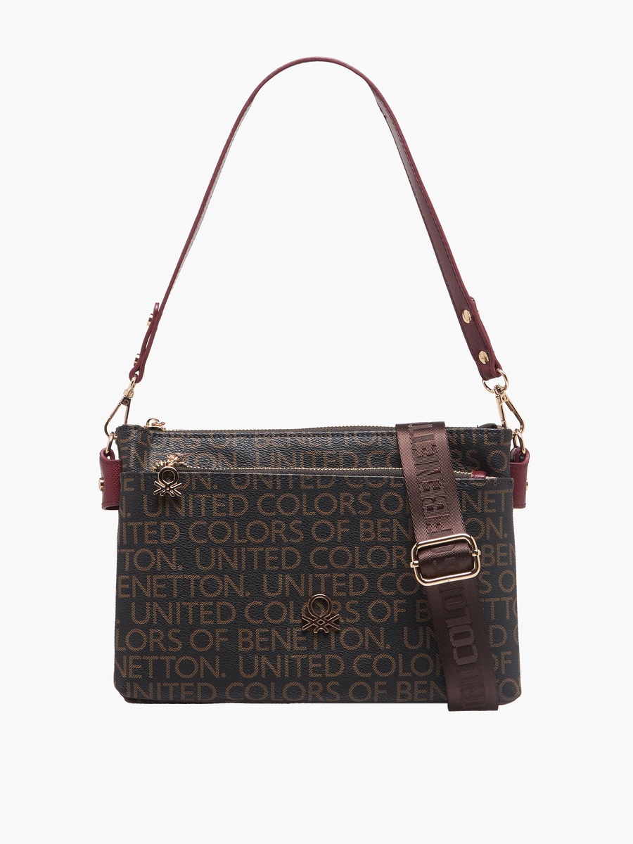 Monogram Print Crossbody Bag with Zip Closure