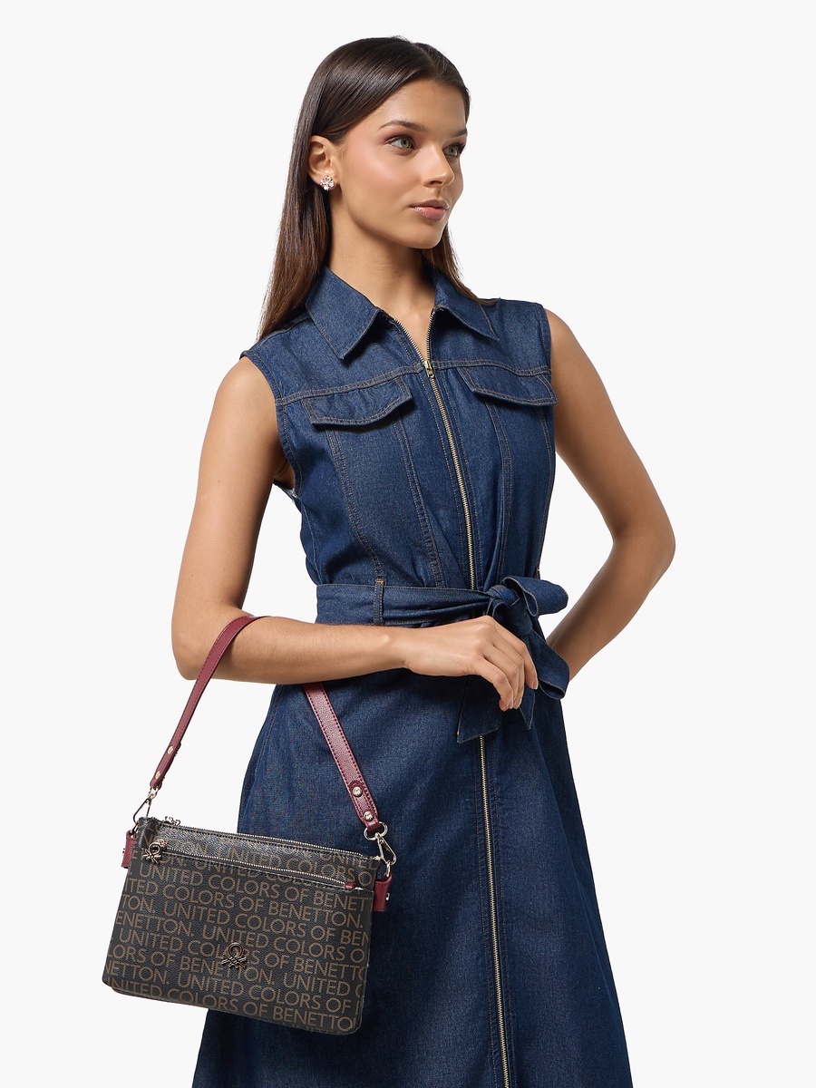 Monogram Print Crossbody Bag with Zip Closure