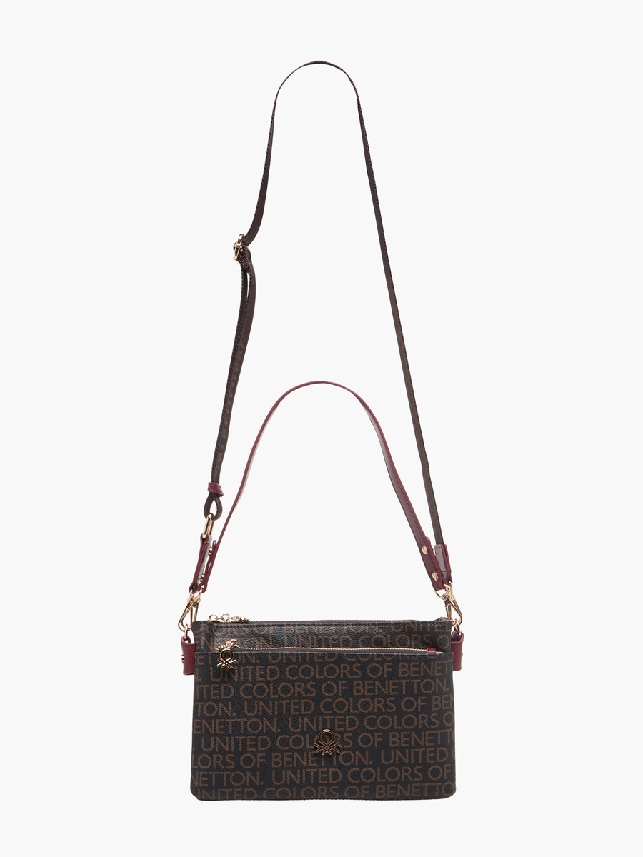 Monogram Print Crossbody Bag with Zip Closure