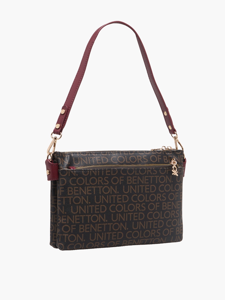 Monogram Print Crossbody Bag with Zip Closure