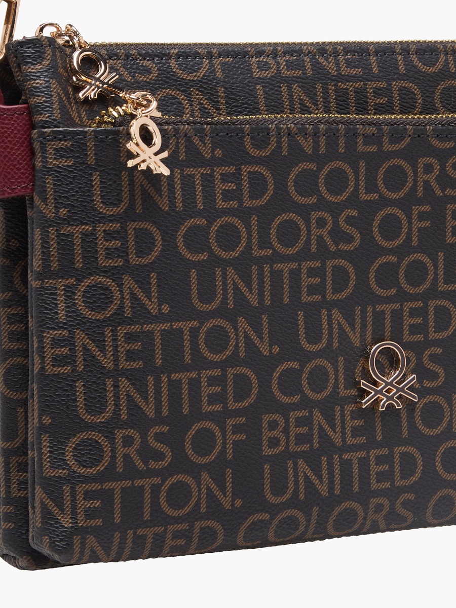 Monogram Print Crossbody Bag with Zip Closure