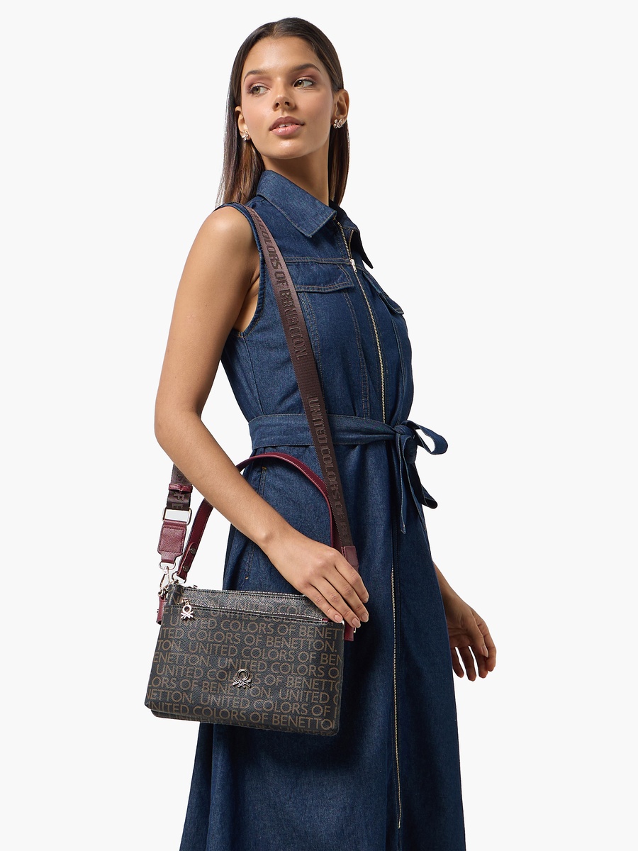 Monogram Print Crossbody Bag with Zip Closure