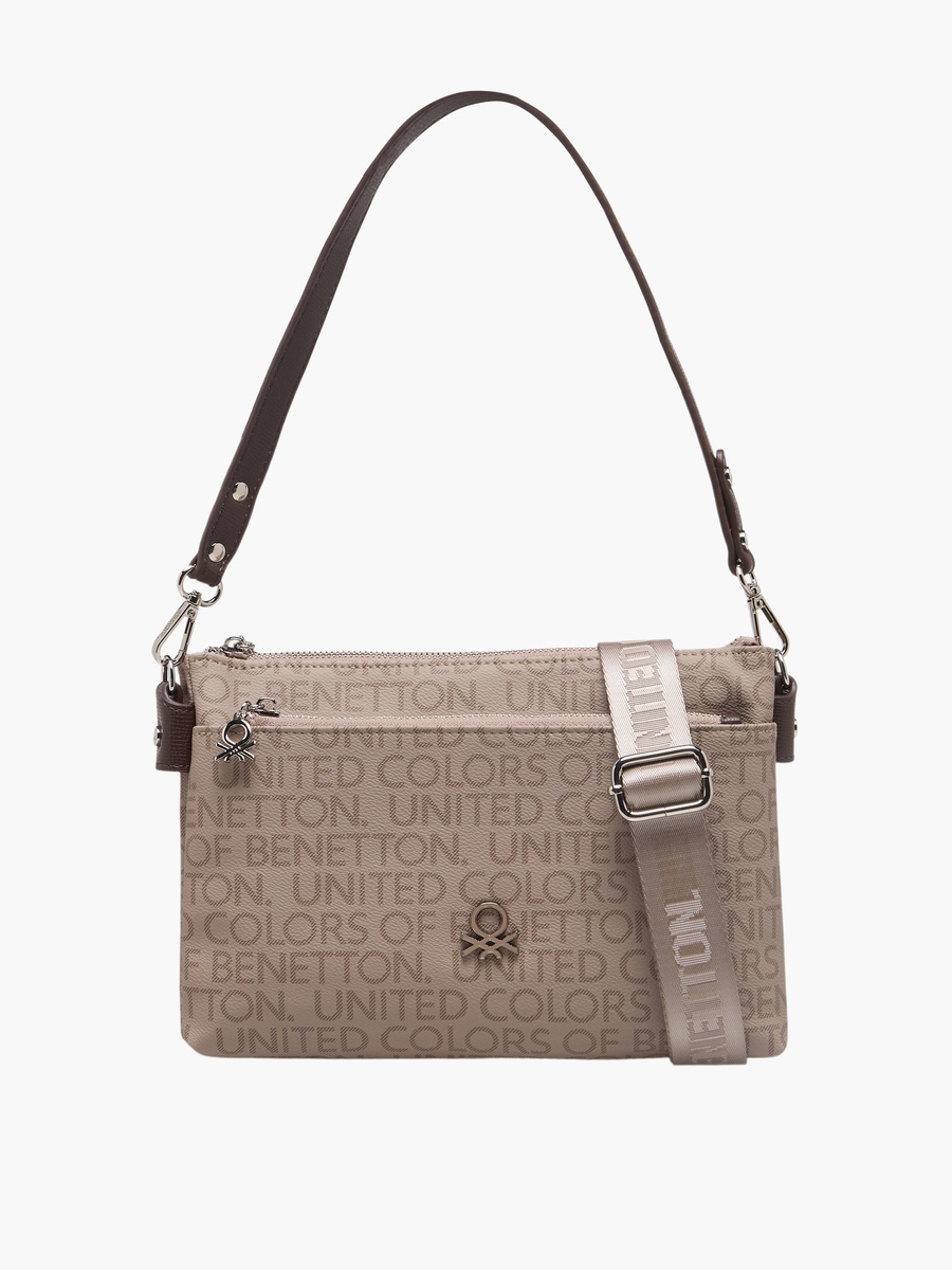 Monogram Print Crossbody Bag with Zip Closure
