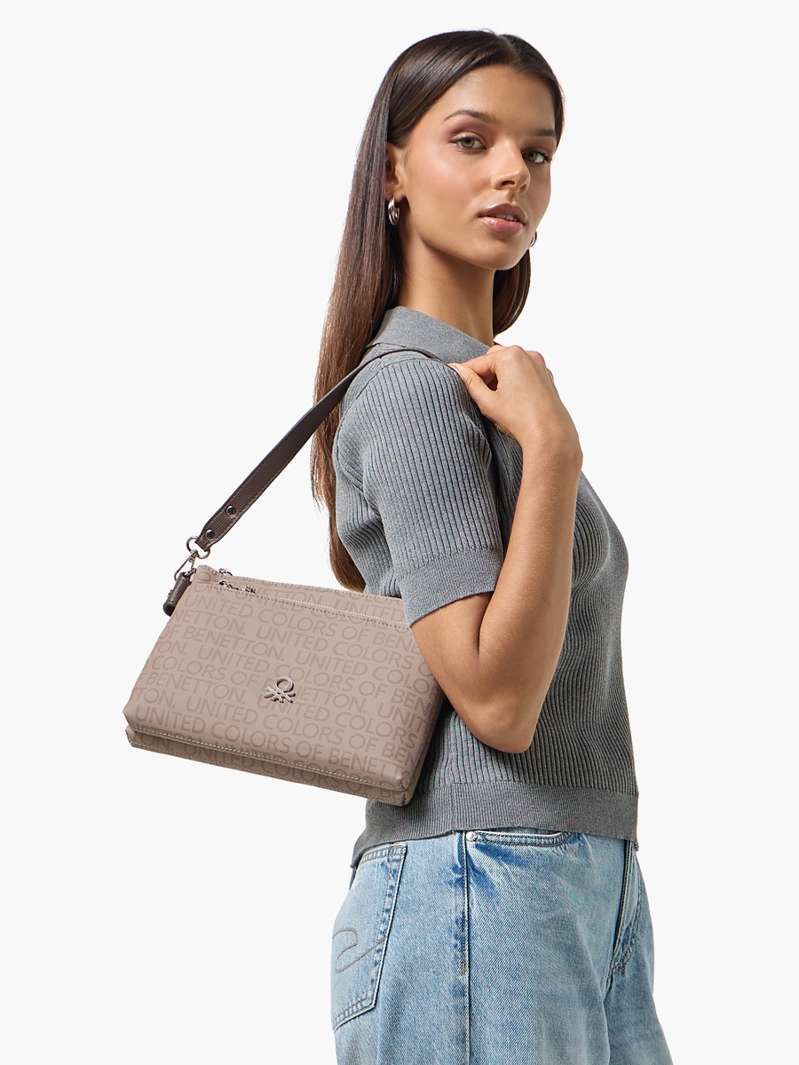 Monogram Print Crossbody Bag with Zip Closure