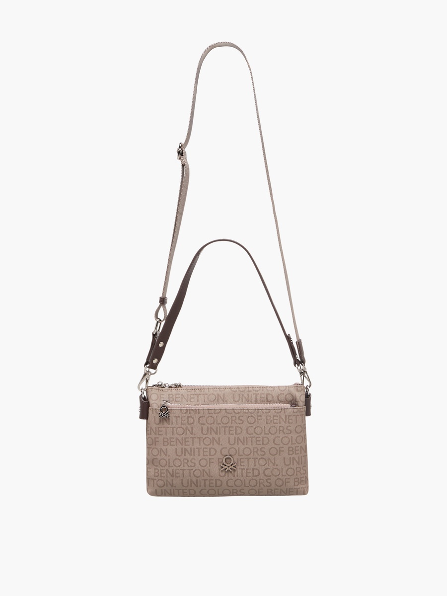 Monogram Print Crossbody Bag with Zip Closure