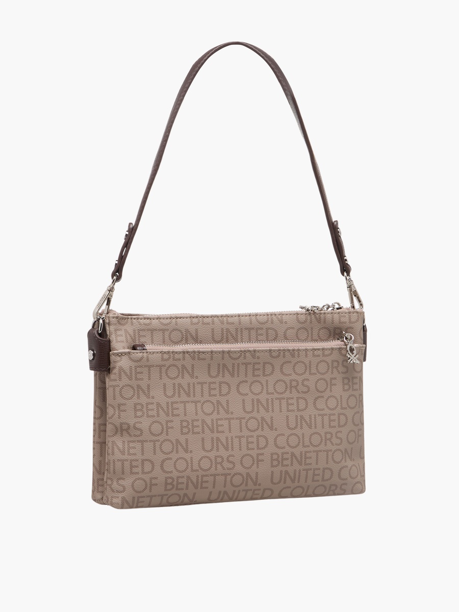 Monogram Print Crossbody Bag with Zip Closure