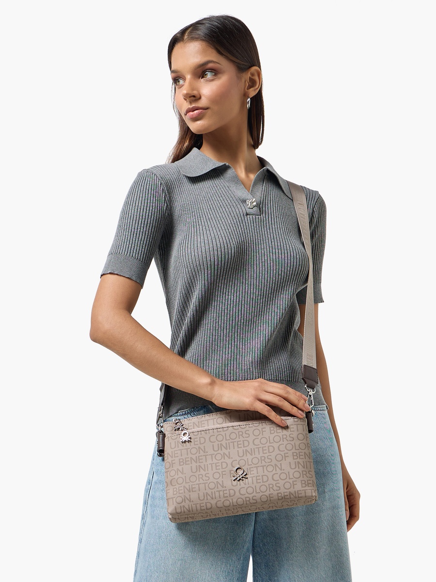 Monogram Print Crossbody Bag with Zip Closure