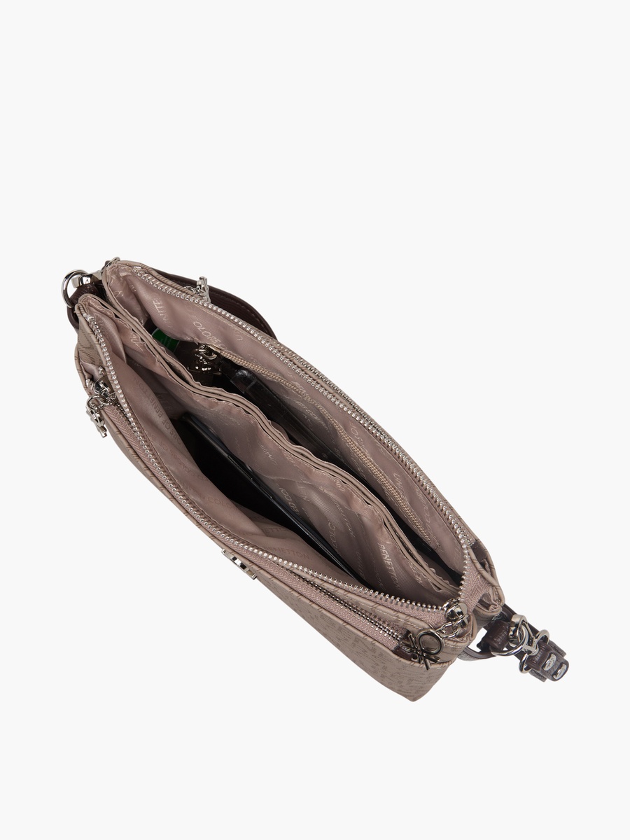 Monogram Print Crossbody Bag with Zip Closure