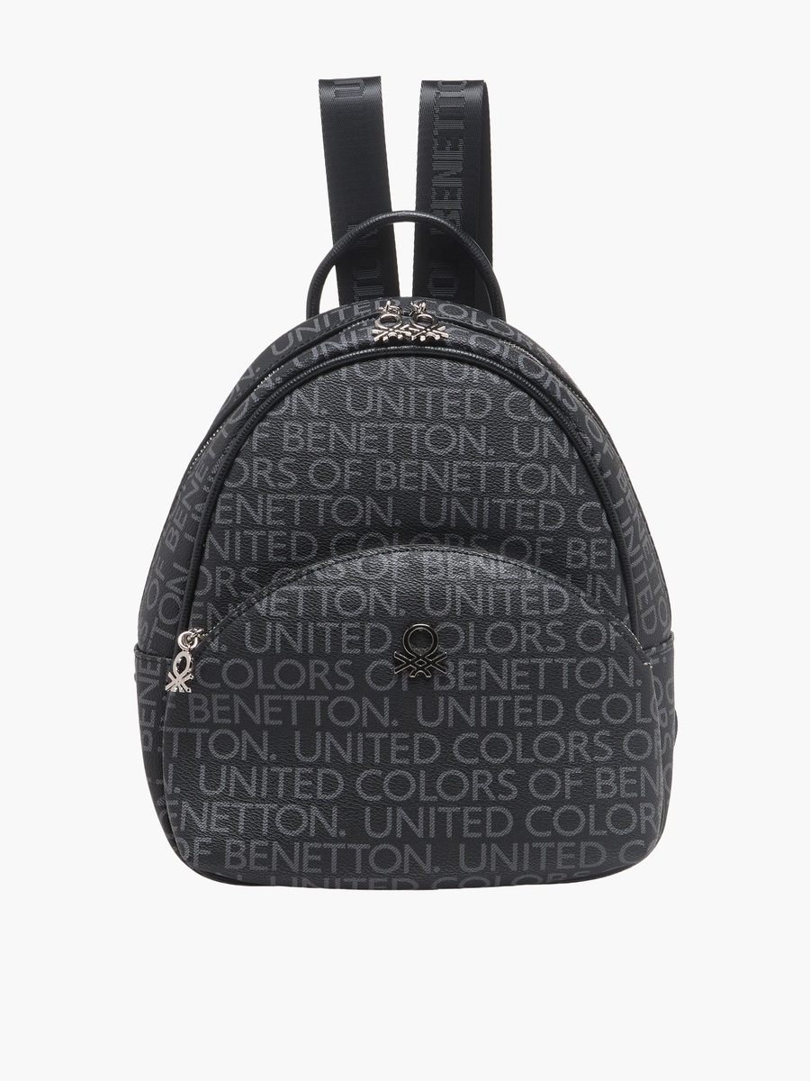 Monogram Print Backpack with Zip Closure