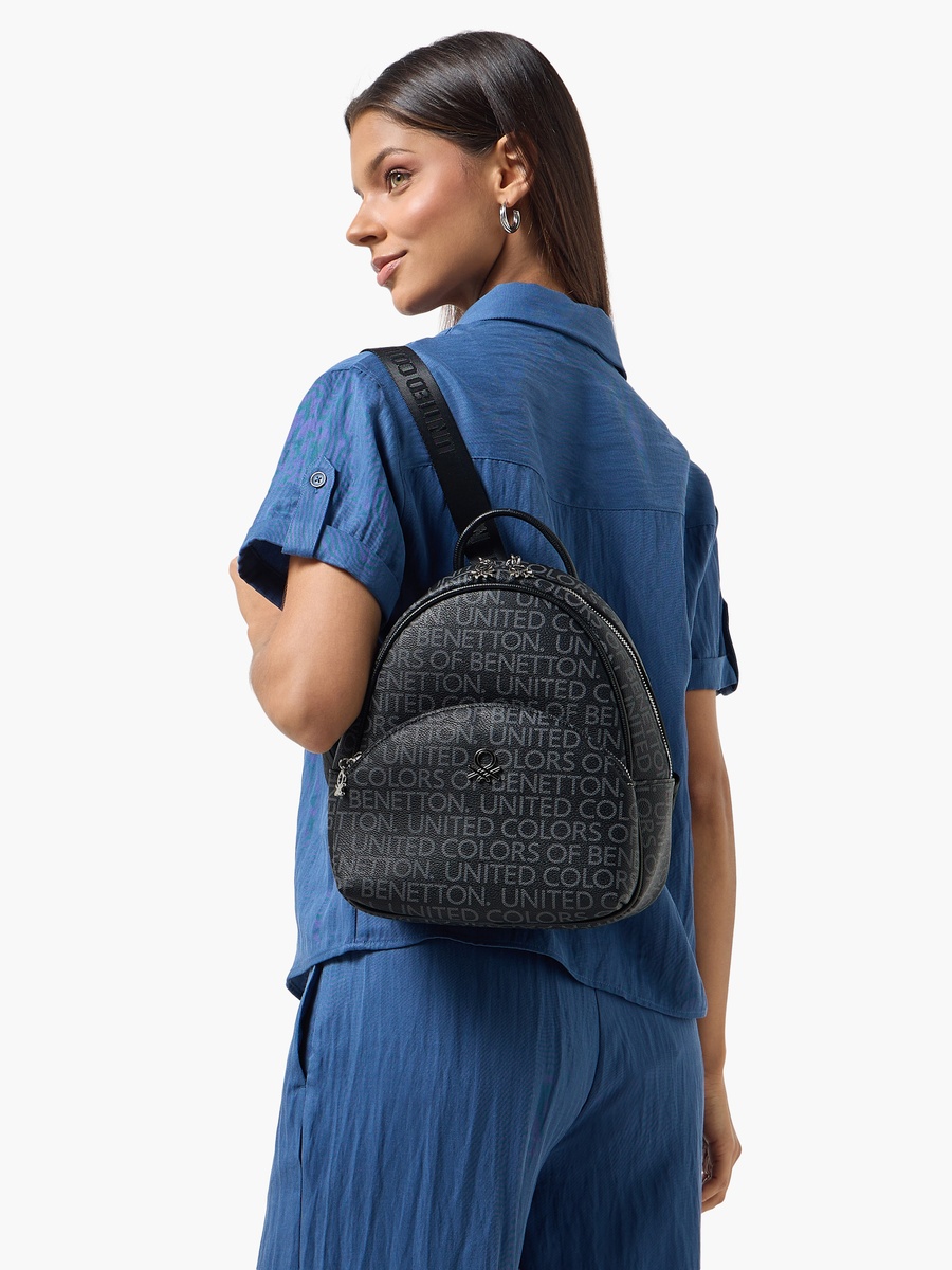 Monogram Print Backpack with Zip Closure