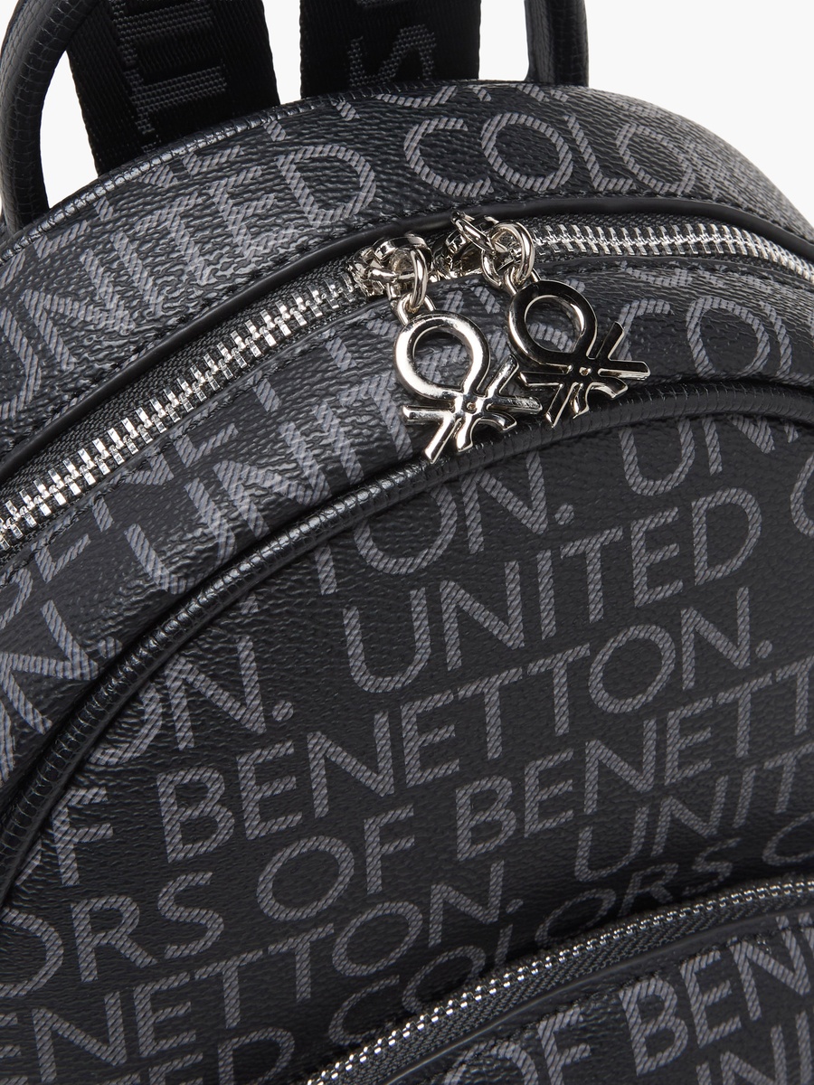Monogram Print Backpack with Zip Closure
