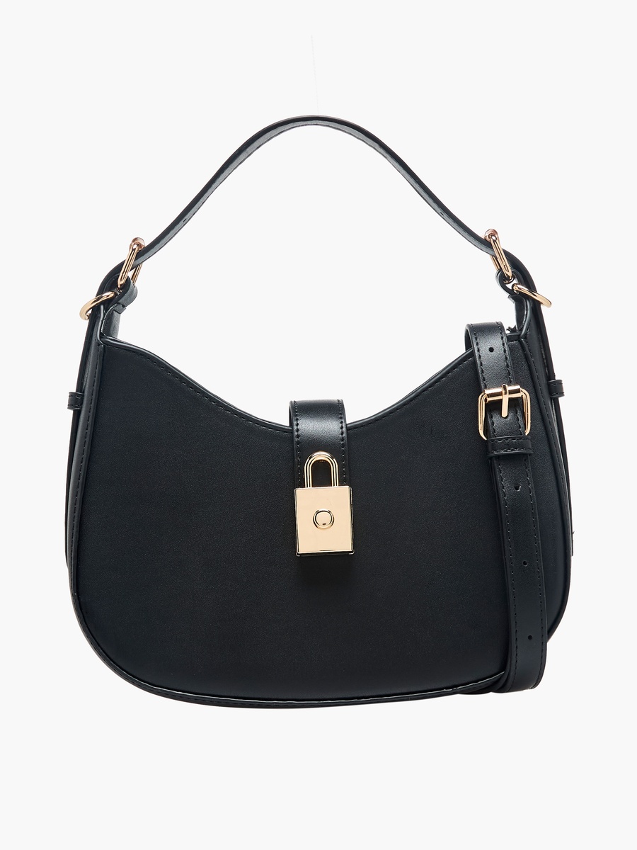 Lock Charm Detail Crossbody Bag with Detachable Strap