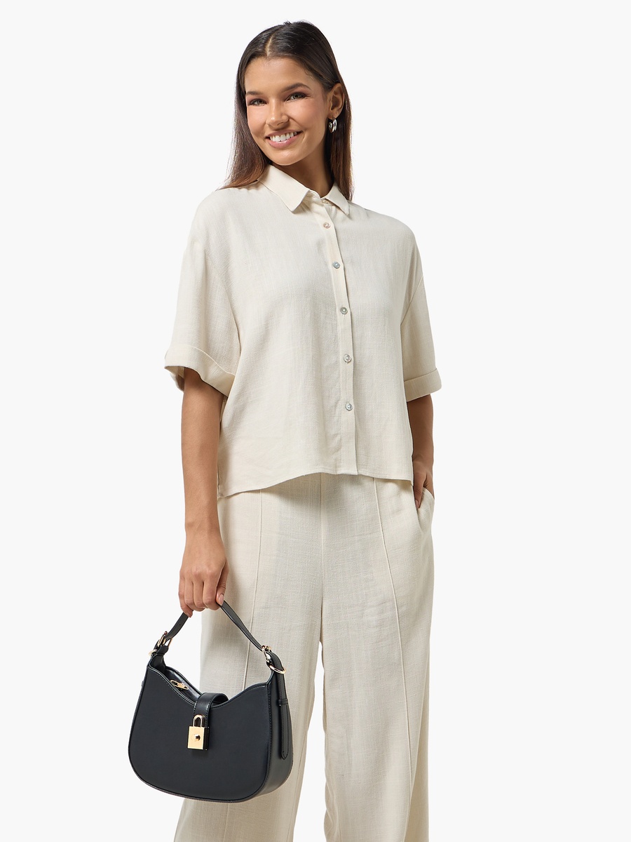 Lock Charm Detail Crossbody Bag with Detachable Strap