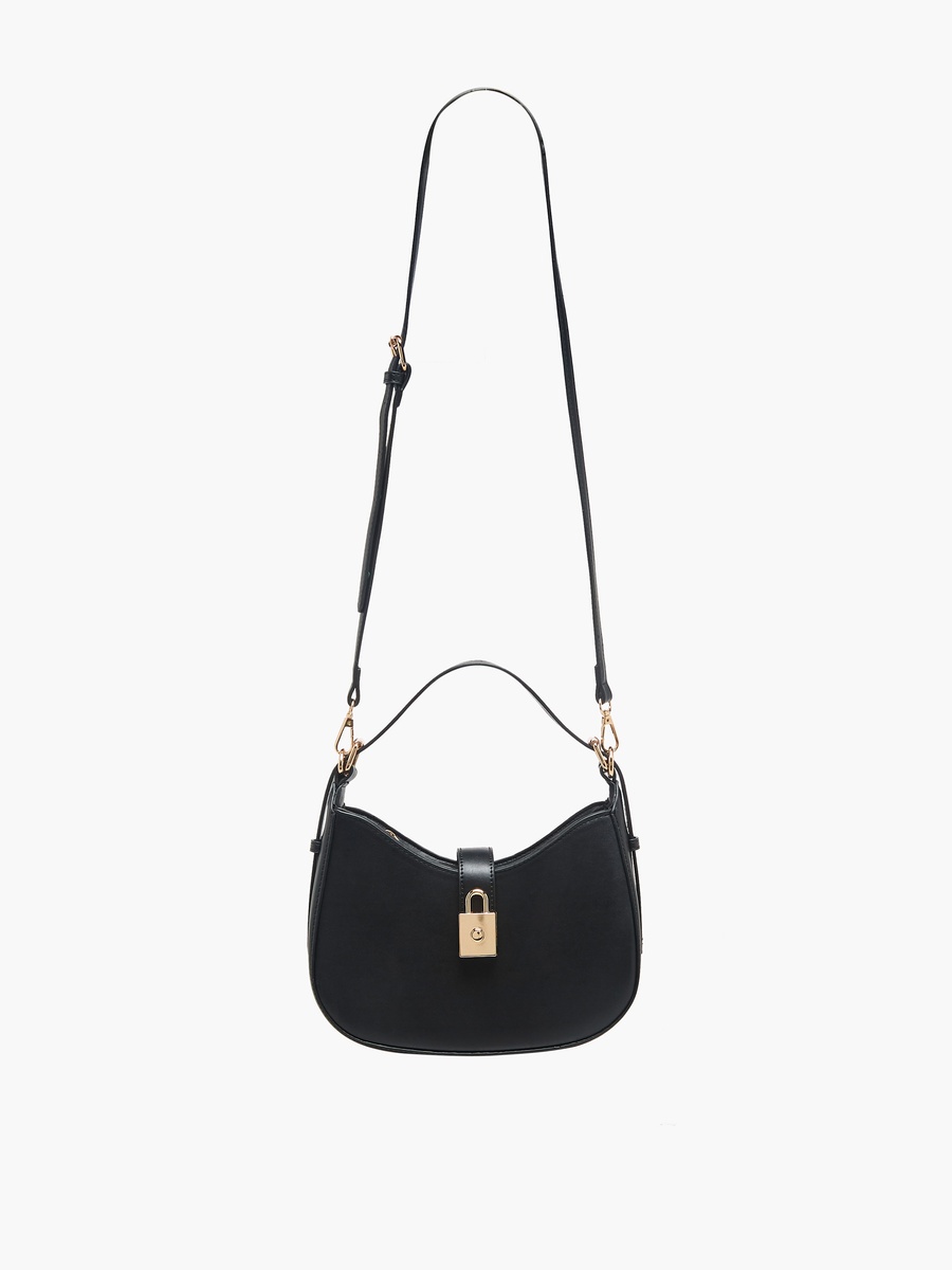 Lock Charm Detail Crossbody Bag with Detachable Strap