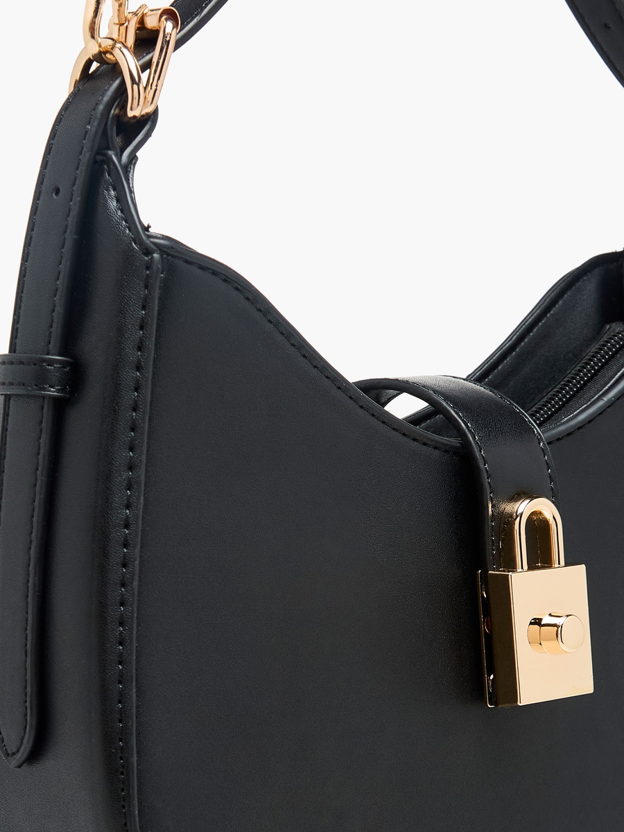 Lock Charm Detail Crossbody Bag with Detachable Strap