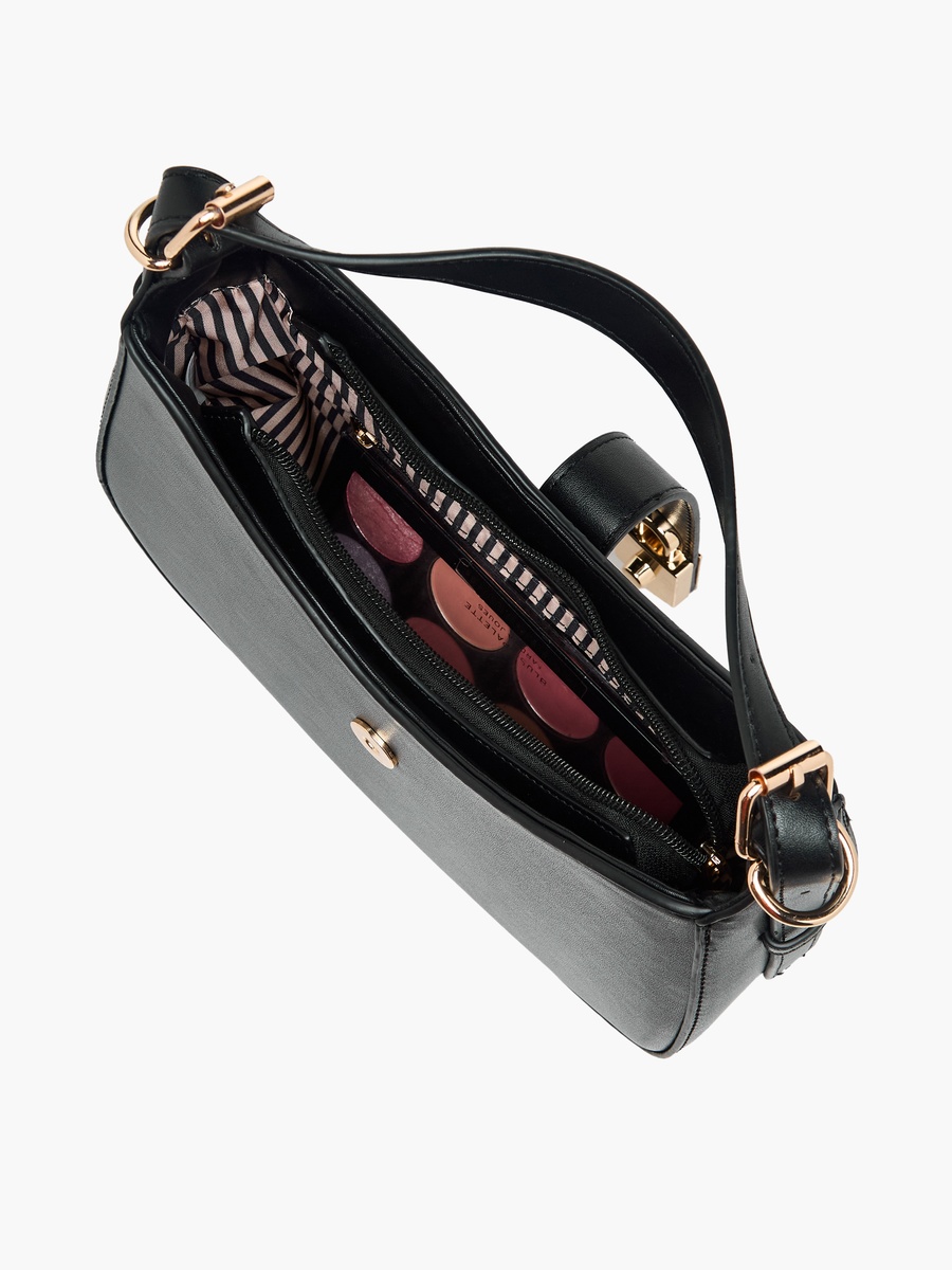 Lock Charm Detail Crossbody Bag with Detachable Strap