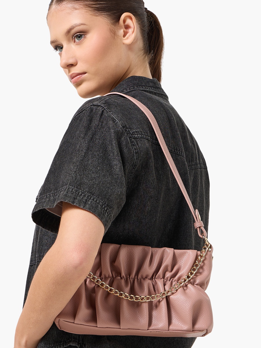 Ruched Detail Crossbody Bag with Detachable Strap
