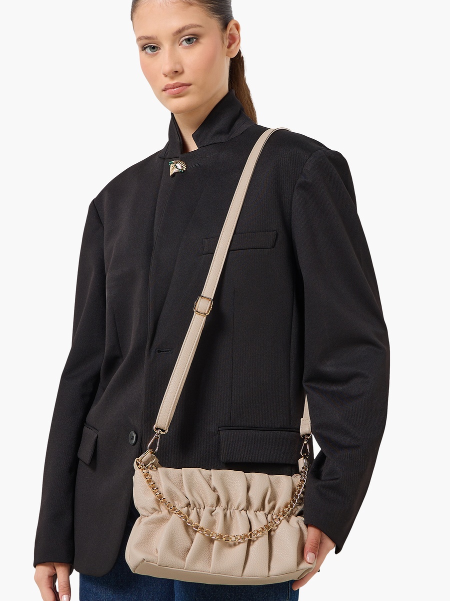 Ruched Detail Crossbody Bag with Detachable Strap