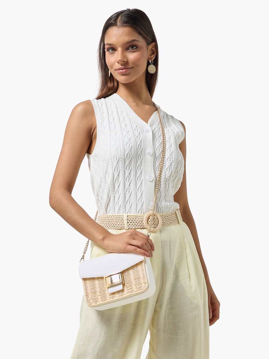 Weave Textured Crossbody Bag with Chain Strap
